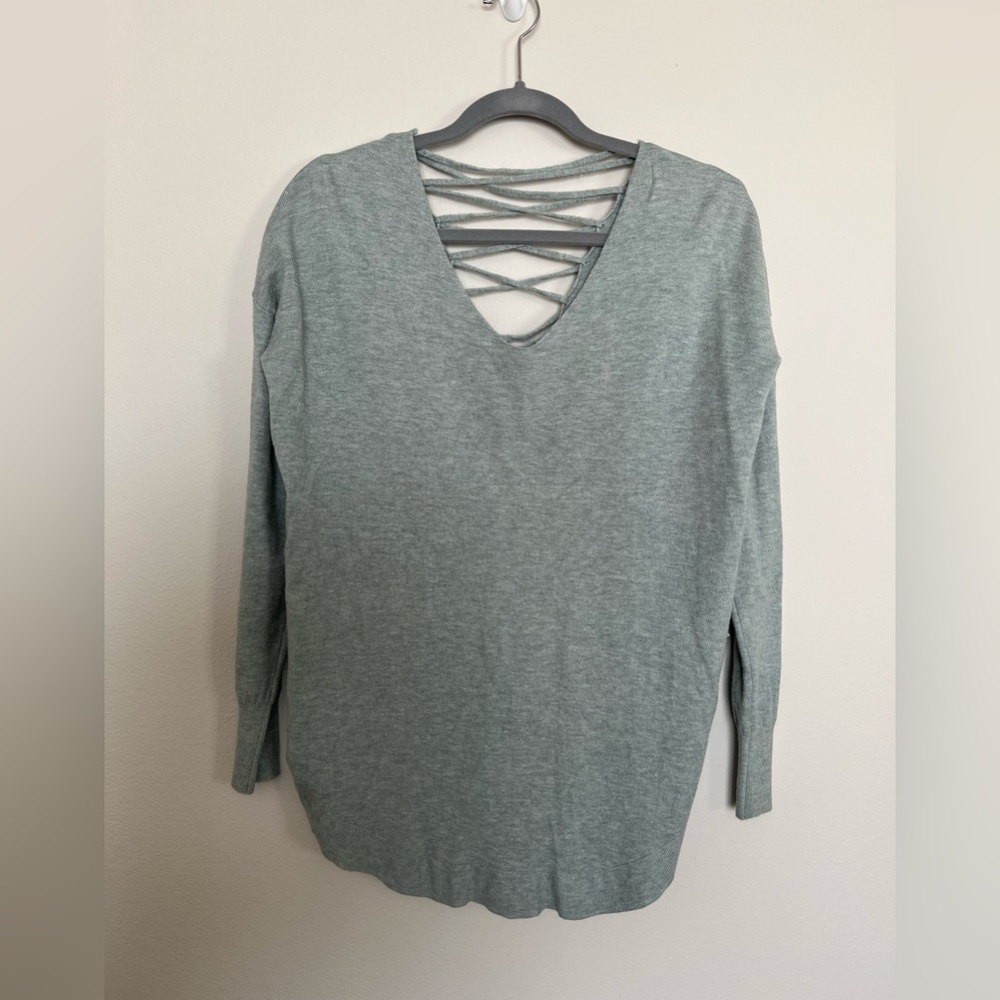 Fren Vneck Sweater Gray Size M/L Lace up Back